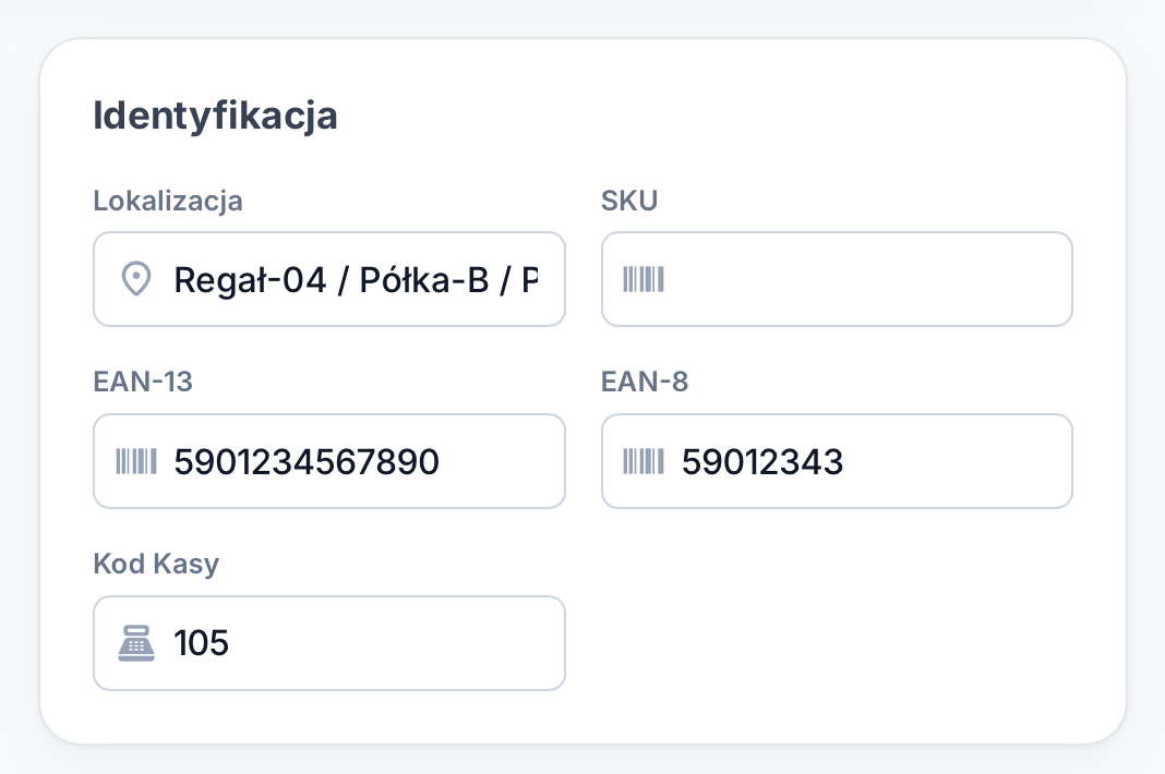 Kody produktów w Plants Manager
