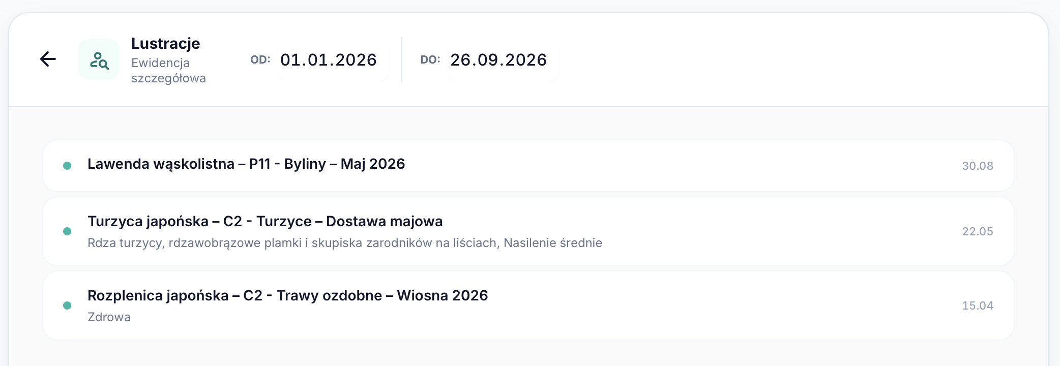 Lustracje roślin w Plants Manager