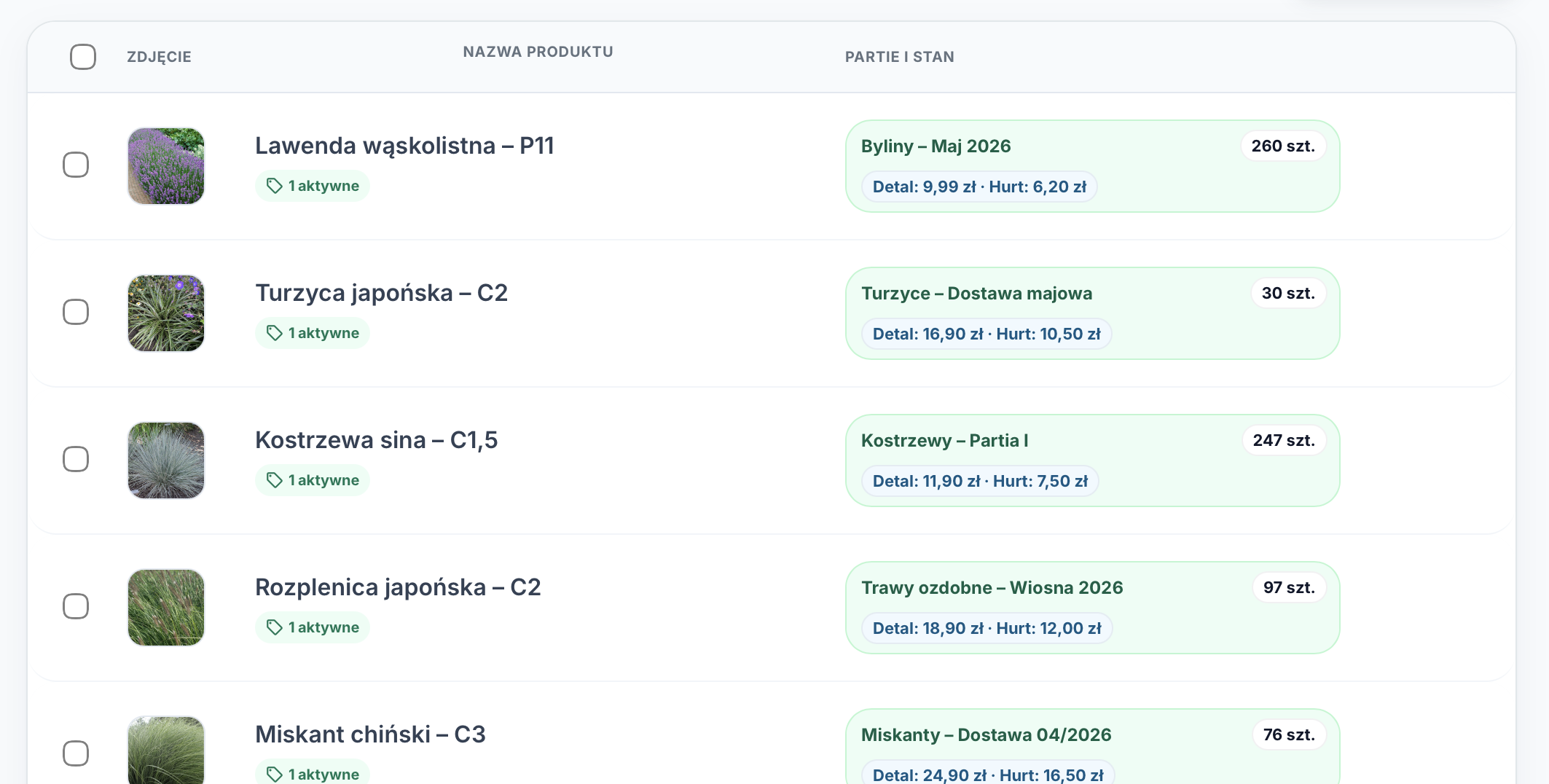 Produkty w Plants Manager
