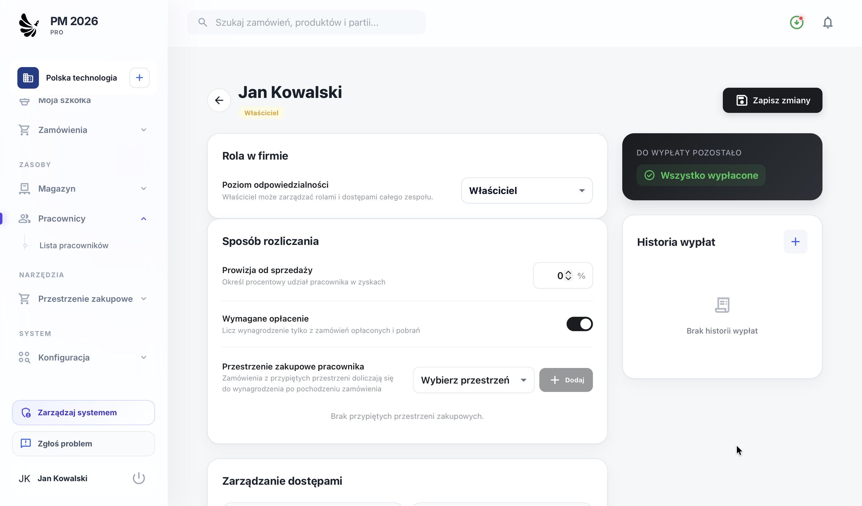 Karta pracownika w Plants Manager