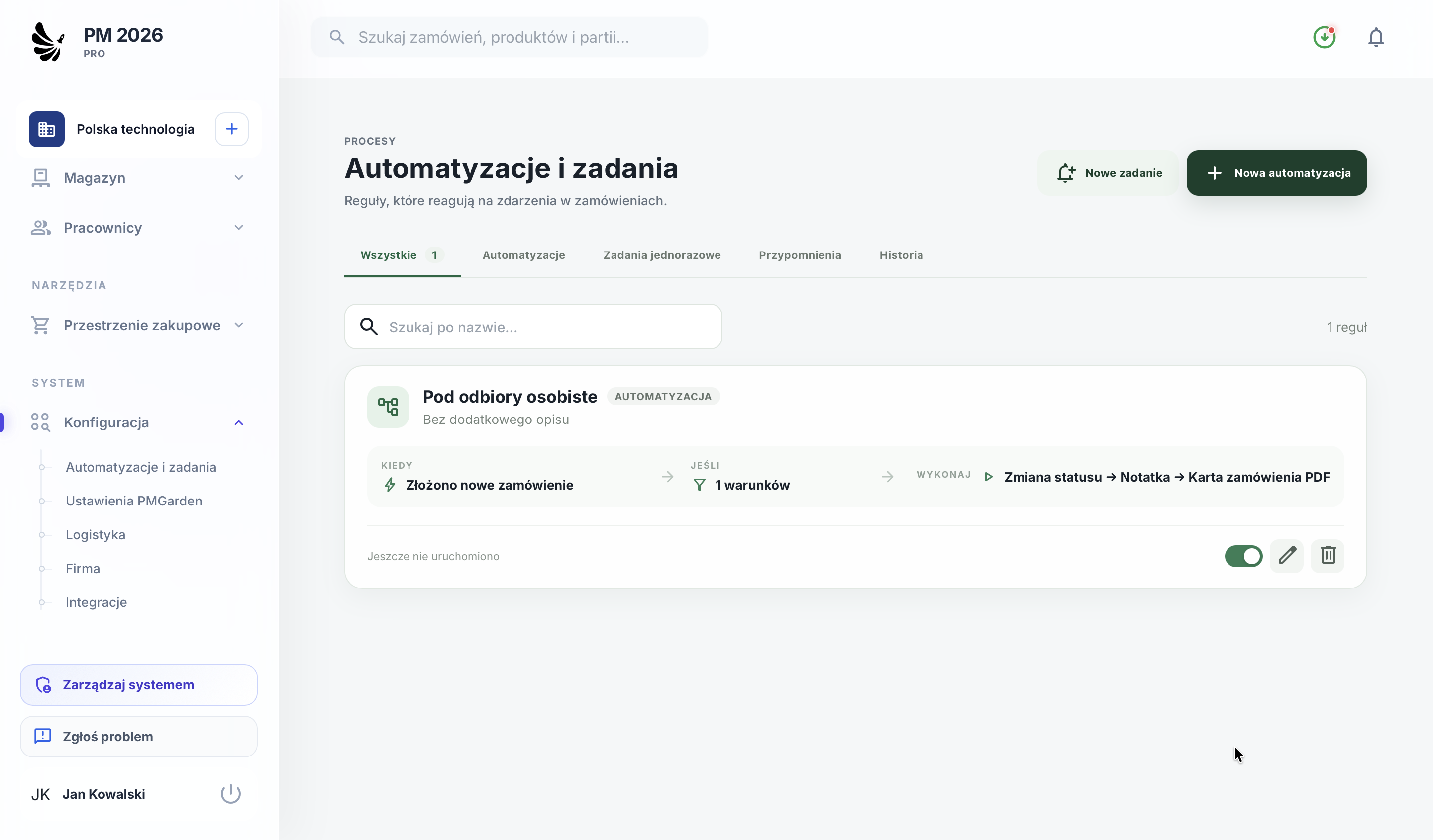 Automatyzacje i zadania w Plants Manager