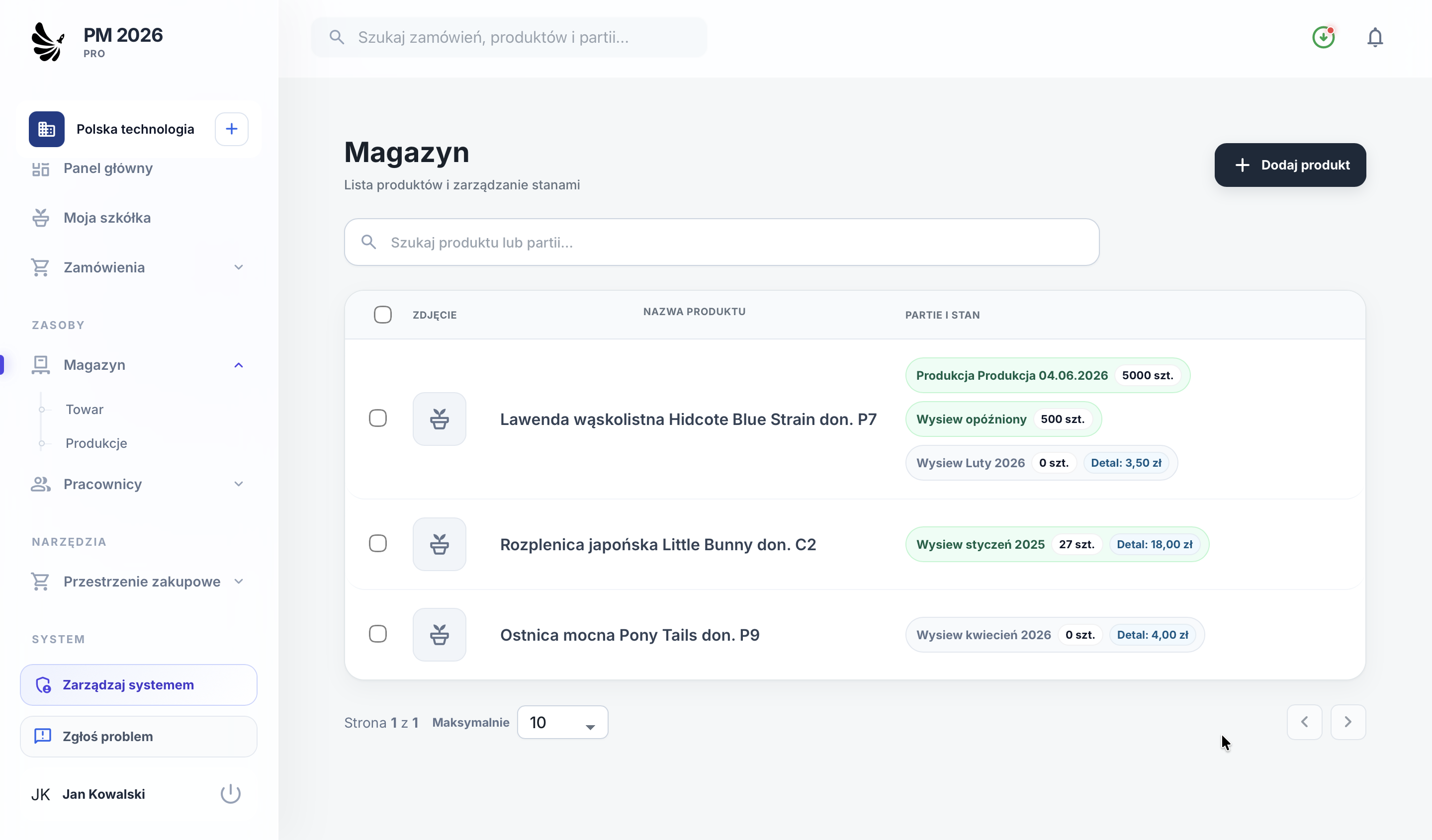 Magazyn produktów w Plants Manager