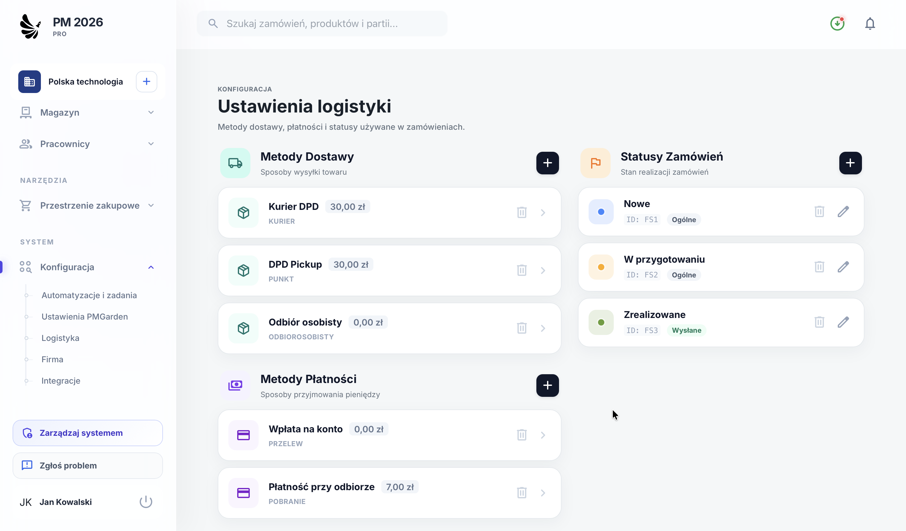 Ustawienia logistyki w Plants Manager